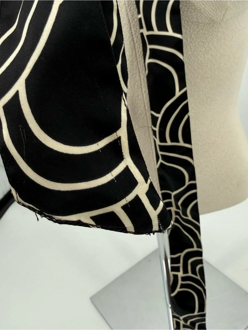 Black White Geometric Skinny Scarf Tie Accessory Silk Hair Scarf Retro Mod